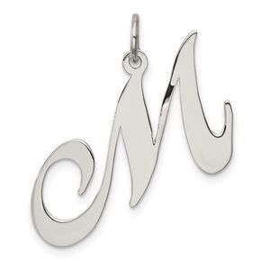 Sterling Silver, Ella Collection, LG Fancy Script Initial M Pendant